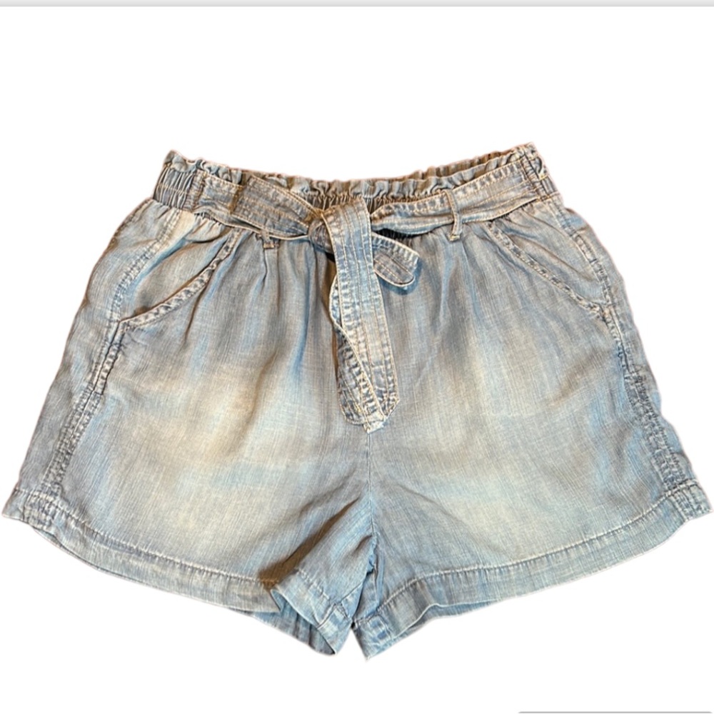Knox Rose Blue Lyocell Chambray Paperbag Tie Waist Shorts Size Small
